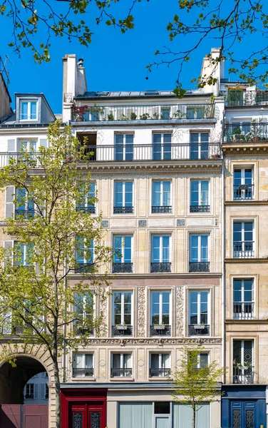 stock image Paris, beautiful building, boulevard Beaumarchais in the 11e district