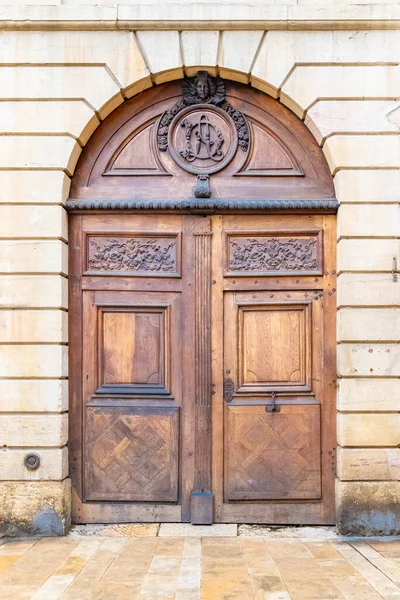 Dijon Hermosa Ciudad Borgoña Vieja Puerta Madera Centro —  Fotos de Stock