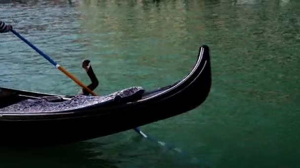 Starker Gondoliere rudert langes Boot von Hand mit langem Ruder — Stockvideo