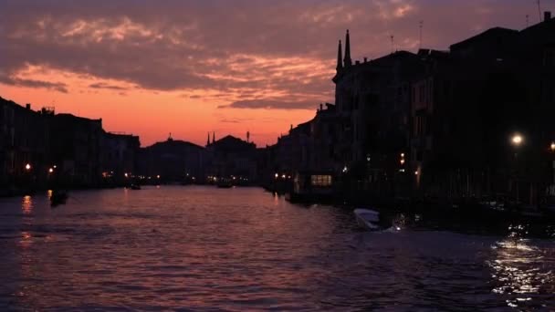 White cutter sails along violet water surface of Grand Canal — Stock Video