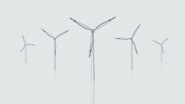 Rüzgâr motorları beyaz zemin üzerindeki kutuplarda 3D modeller