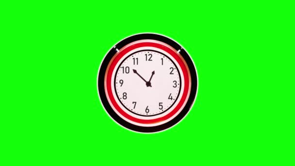 Ρολόι με περιστρεφόμενα χέρια σε πράσινο φόντο chromakey — Αρχείο Βίντεο