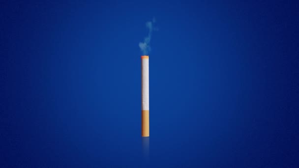 Cigarette burns out to filter with smoke on dark blue — Stock Video