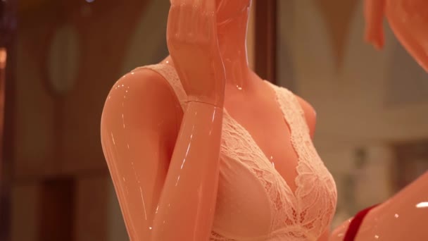Schaufensterpuppe in eleganter Bralette mit Schnürung im Modegeschäft — Stockvideo