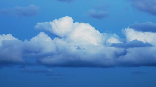 Verbazingwekkende cumulus wolken groep drijft over kleurrijke blauwe lucht — Stockvideo