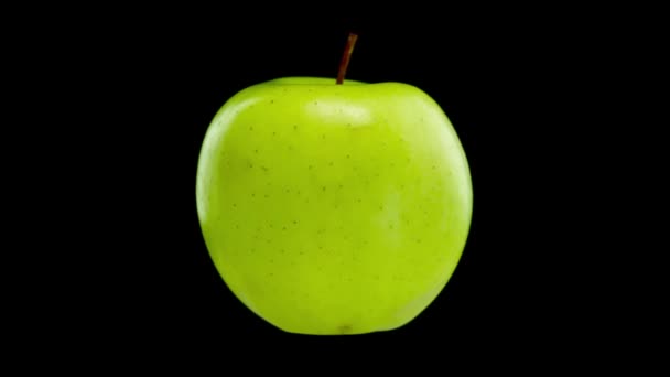 Pomme verte tourne sur un fond noir — Video