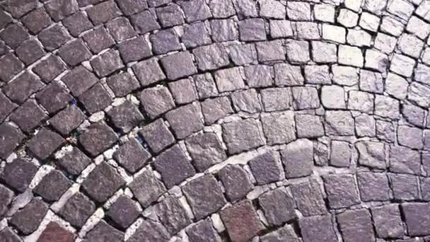 Starożytna ulica szary granitowy bruk odbija światło słoneczne — Wideo stockowe