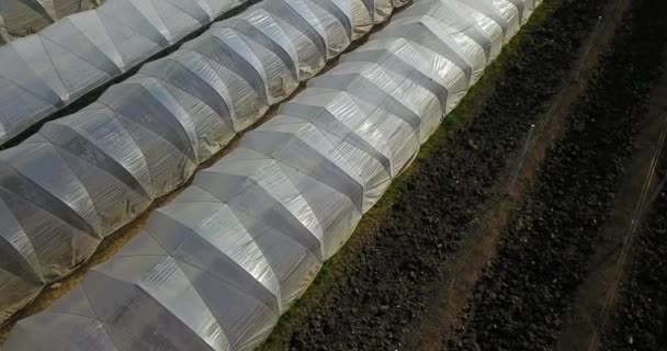 日落时蔬菜温床的折叠式屋顶接近上部运动 — 图库视频影像