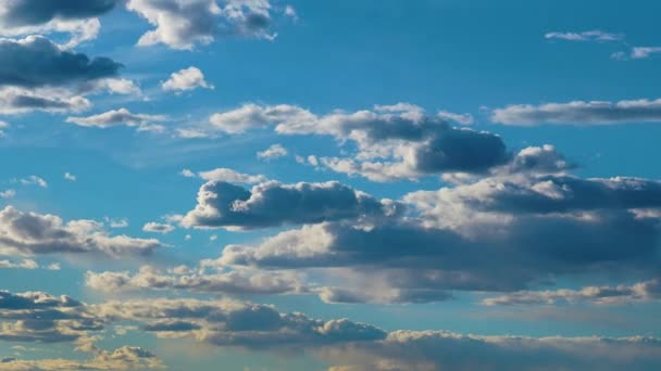 Skyscape με αιωρούμενα μαζική λευκό αφράτο σχηματισμούς σύννεφο — Αρχείο Βίντεο