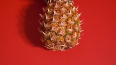 Kırmızı yüzeyde dinlenen ananas