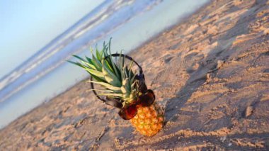 Kulaklık ve güneş gözlüklü stil ananas.