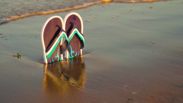 Chanclas en el barro de la playa — Vídeos de Stock