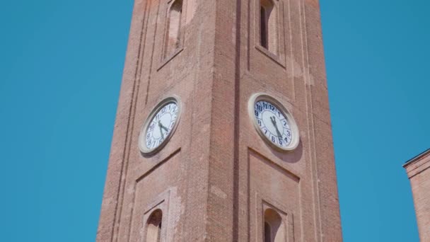 Ancient bell tower with two clocks — Stock Video