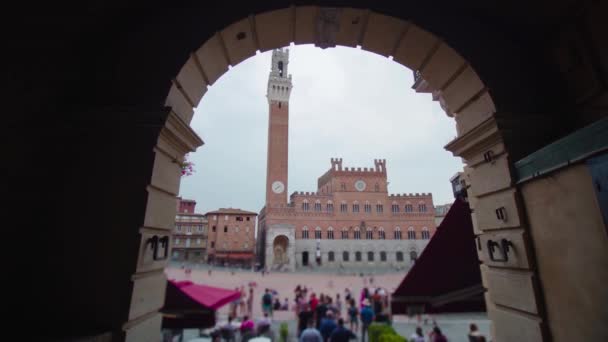 Mangia toren op Campo plein in Siena — Stockvideo