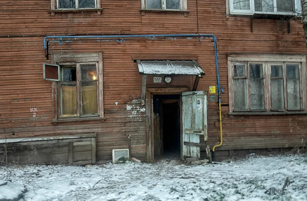 old wooden houses on the streets of Russian cities.