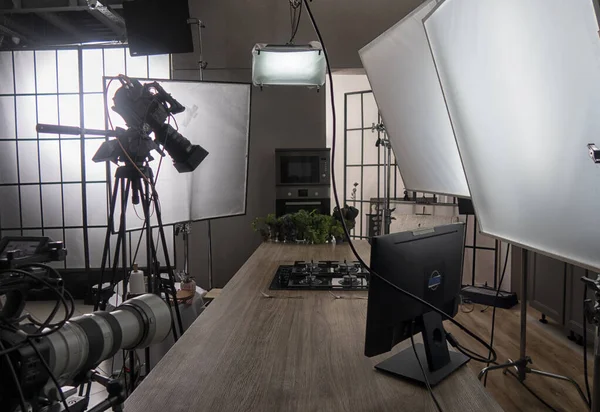 tv camera in the studio of the culinary program.