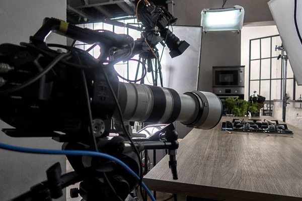 tv camera in the studio of the culinary program.