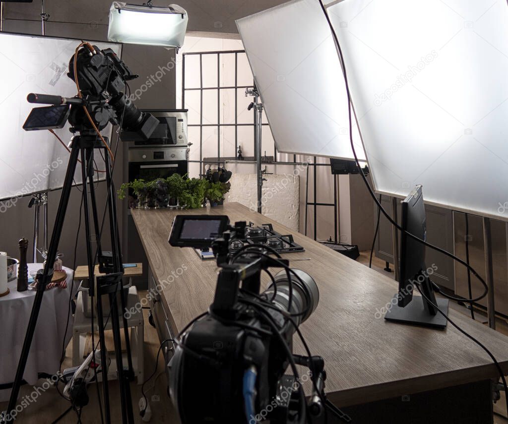 tv camera in the studio of the culinary program.