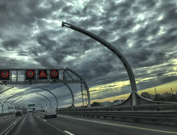 View Car Road Dark Clouds — Stock Photo, Image