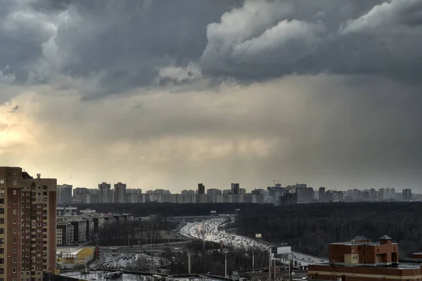 Vista Aérea Paisagem Urbana Moscou Rússia Horário Pôr Sol — Fotografia de Stock