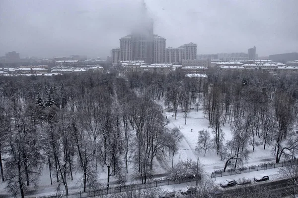 Schneefall Der Stadt Moskau Starker Schneefall Und Wohnhäuser Winter Winterlandschaft — Stockfoto