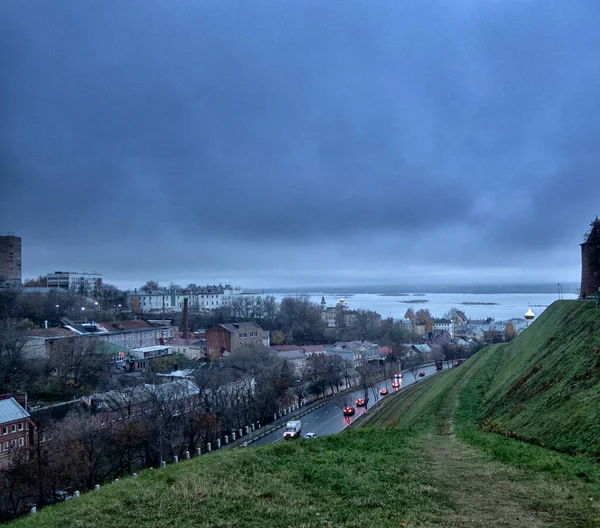 Stadsbilden Nizjnij Novgorod Till Volga Floden Och Mynningen Oka Floden — Stockfoto