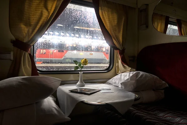 Classic Interior Sleeping Car Train Interior Compartment Car Passenger Train — Stock Photo, Image