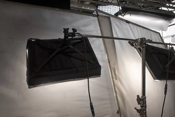 Indústria Cinematográfica Equipamento Iluminação Utilizado Durante Filmagens Concerto Programas — Fotografia de Stock
