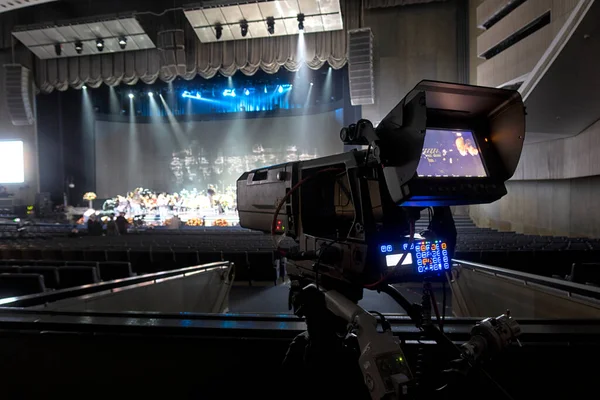 Professional Digital Video Camera Camera Concert Hal — Stock Photo, Image