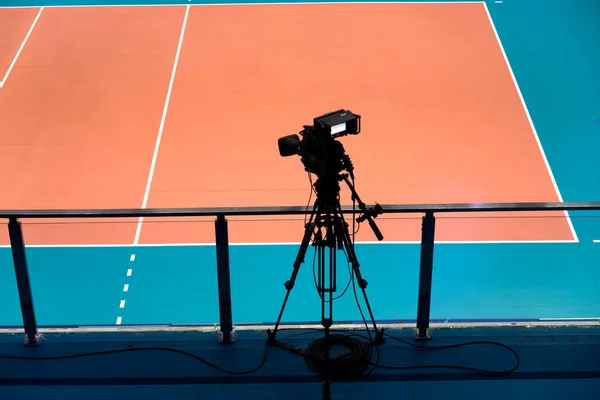 Câmera Ligada Antes Transmitir Jogo Vôlei — Fotografia de Stock