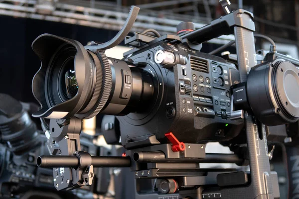 Professional Digital Video Camera Lens Studio Recording Equipment Details Close — Stock Photo, Image