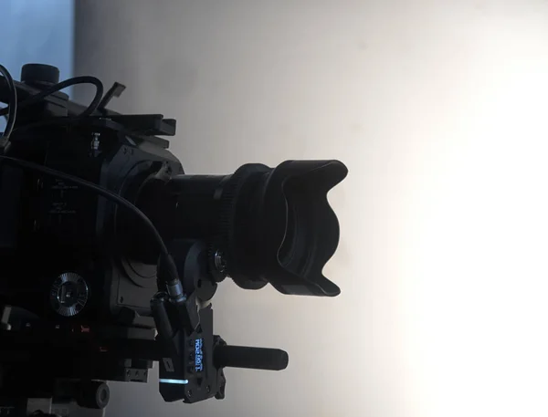 Lente Câmera Vídeo Digital Profissional Equipamento Gravação Estúdio Detalhes Perto — Fotografia de Stock