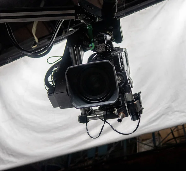 Lente Câmera Vídeo Digital Profissional Equipamento Gravação Estúdio Detalhes Perto — Fotografia de Stock