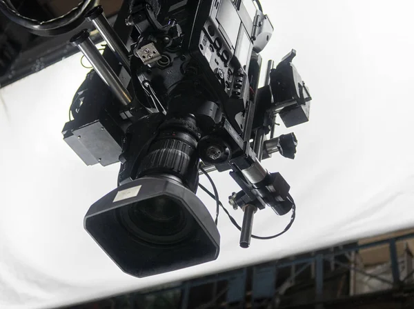 Professionell Digital Videokamera Lins Studio Inspelningsutrustning Detaljer Närbild — Stockfoto