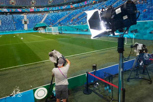 Câmera Vídeo Digital Profissional Acessórios Para Câmeras Vídeo Câmara Estádio — Fotografia de Stock