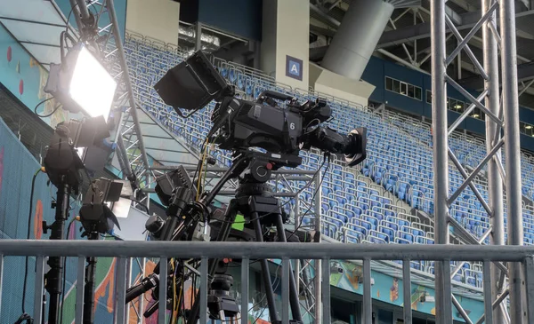 Videocamera Digitale Professionale Accessori Videocamere Telecamera Dello Stadio Prima Della — Foto Stock