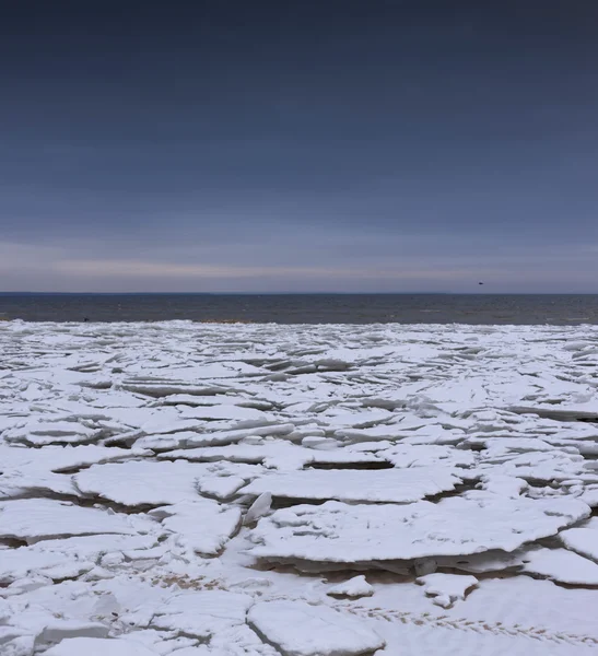 Paysage côtier hivernal avec glace et neige sur la plage — Photo