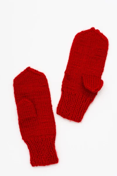 Red Knitted Winter Mittens Isolated White Background — Stock Photo, Image