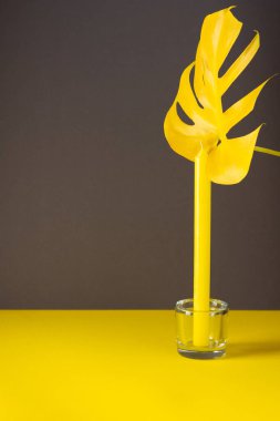 Yellow tall candle on a trendy gray-yellow background clipart