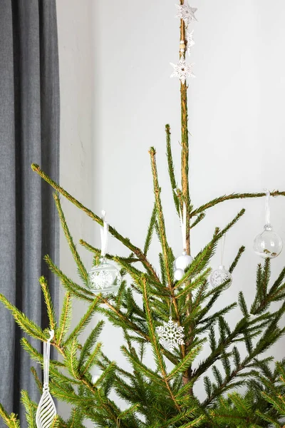 Christmas tree with white toys — Stock Photo, Image