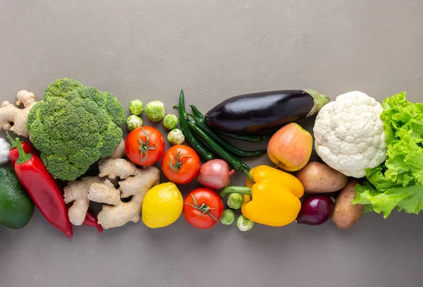 Fresh Farm Organic Vegetables Gray Background Healthy Food Concept Vegetables — Stock Photo, Image