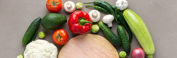 Fresh Farm Organic Vegetables Banner Healthy Food Concept Vegetables Mushrooms — Stock Photo, Image