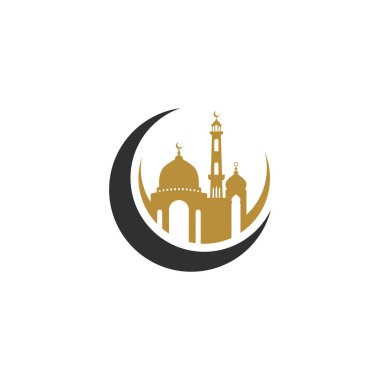 Hilal ay çiziminde izole edilmiş cami simgesi logo vektör tasarımı