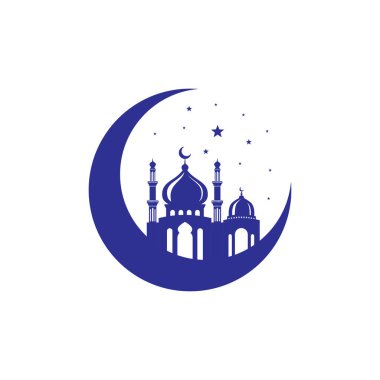 Hilal ay çiziminde izole edilmiş cami simgesi logo vektör tasarımı