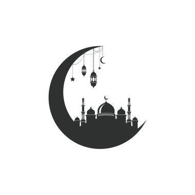 Cami simgesi silueti logo vektör çizim şablonu hilal ay ve fener tasarımında izole edildi.