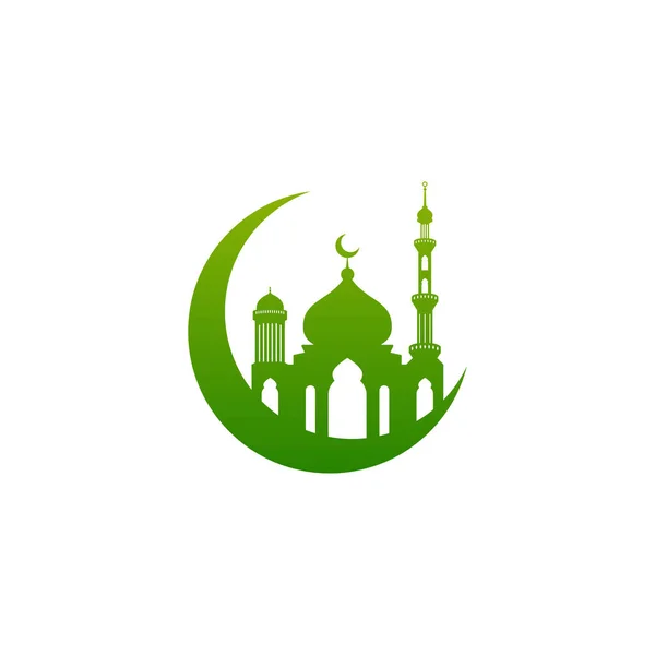 Mosque Icon Silhouette Logo Vector Design Isolated Crescent Moon Illustration — Stock Vector