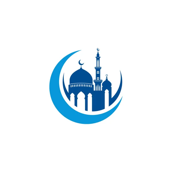 Moschee Ikone Silhouette Logo Vektor Design Isoliert Auf Halbmond Illustration — Stockvektor