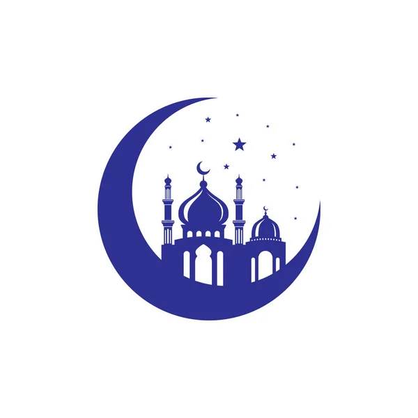 Moschee Ikone Silhouette Logo Vektor Design Isoliert Auf Halbmond Illustration — Stockvektor