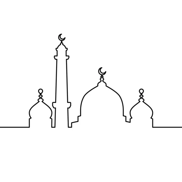 Mosquée Ligne Art Vecteur Design Minimaliste Fond Ornement Islamique — Image vectorielle