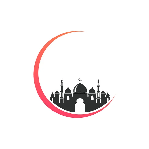 Moschee Ikone Silhouette Logo Vektor Design Isoliert Auf Halbmond Illustration — Stockvektor